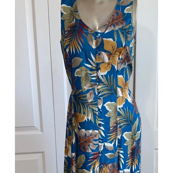 Expressions Dress Vintage Women Size Small Tropical 90s Midi Floral Button - Picture 2 of 8